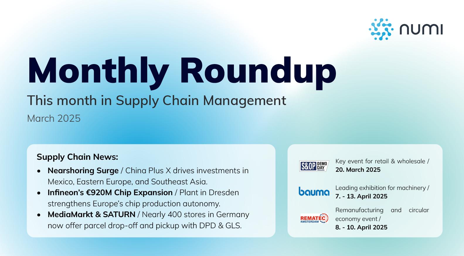 Monthly Roundup - Nearshoring Trends, Infineon’s Semiconductor Expansion, and MediaMarkt’s Parcel Service Growth