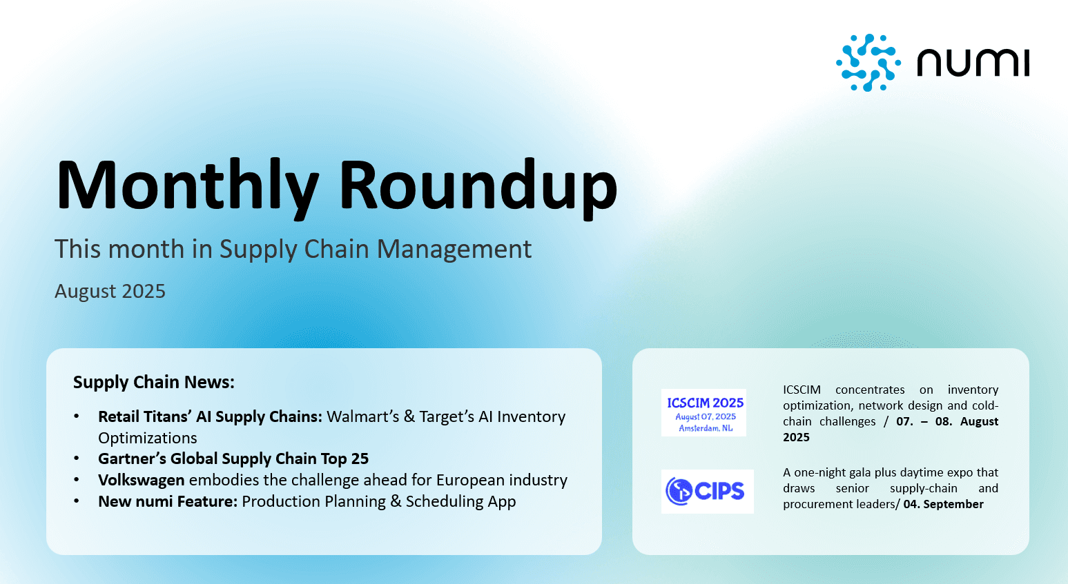 Retail Titans’ AI Supply Chains, Gartner Top 25, Volkswagen’s EU Challenge & numi Feature Updates